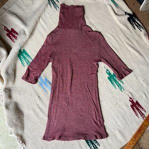 Soft Ribbed Burgundy Turtleneck Women's Top